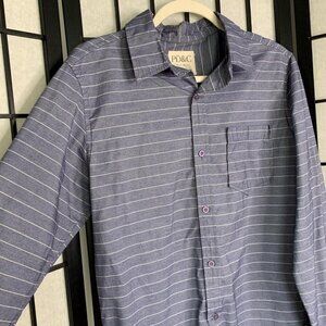 Paper Denim PD&C Striped Casual Button Down Collared Shirt White Blue Medium
